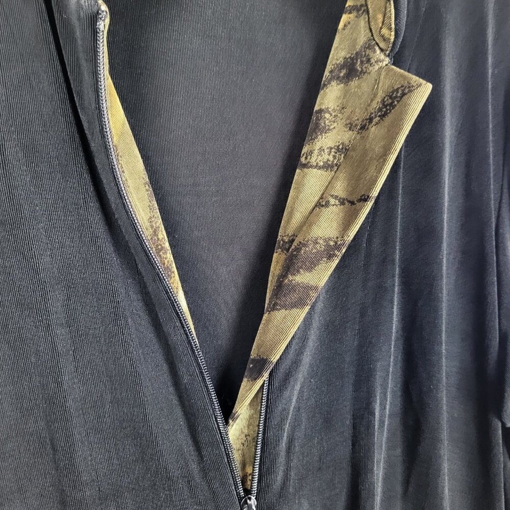 2 for $30 Chicos Liquid Knit Jacket Women's Large 2 Black Brown Trim Full Zip - Picture 4 of 10